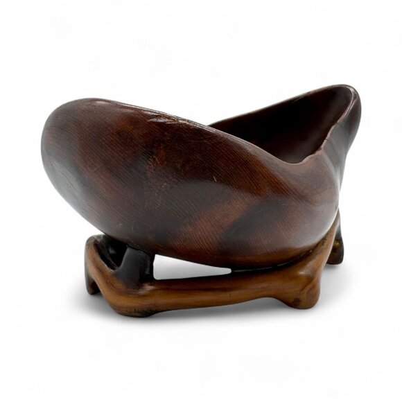 Vintage 1989 Artisan made Wooden Bowl Unusual Decor Brown Signed Eclectic Boho - Picture 2 of 11